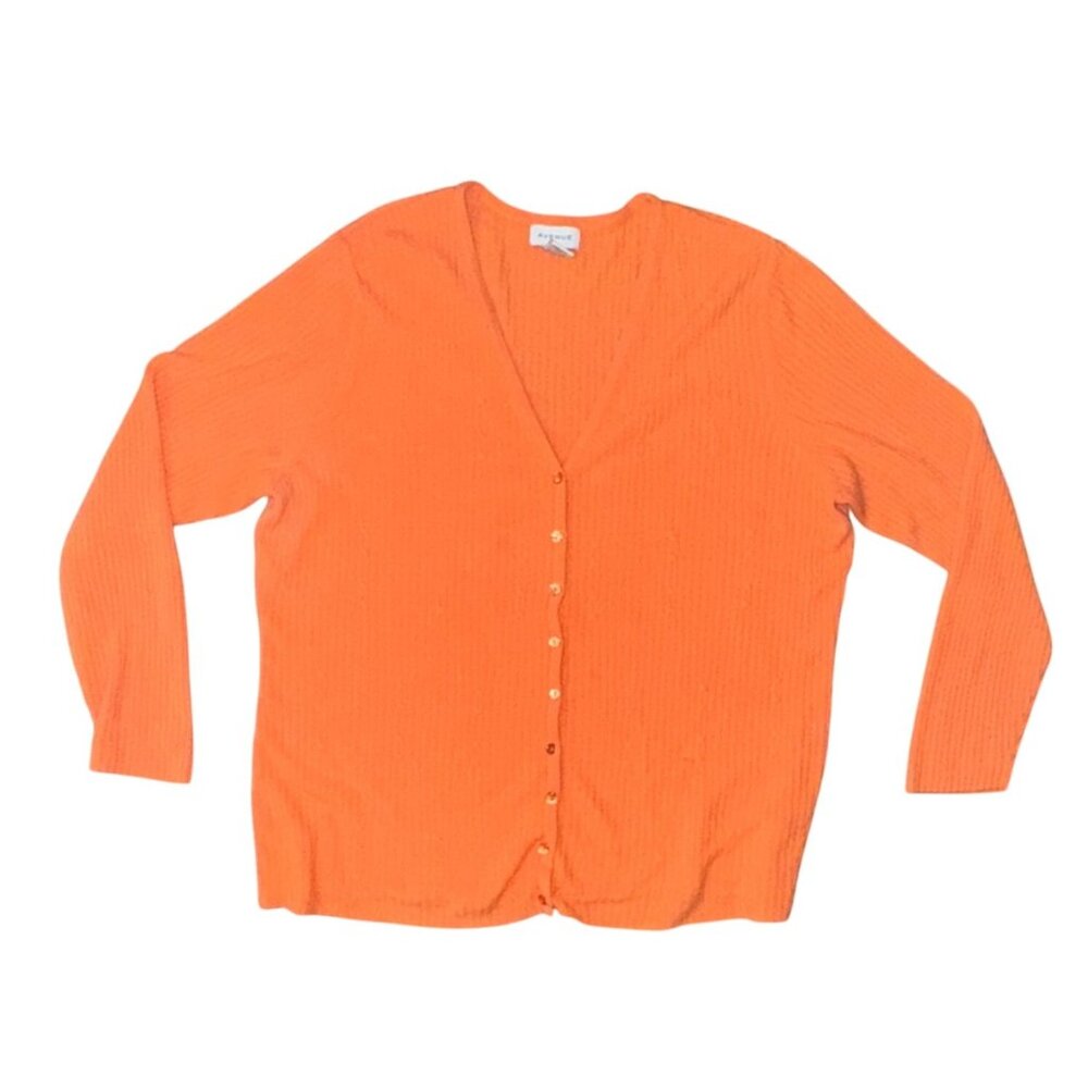 Avenue Womens Orange Cardigan Sweater Ribbed Knit Button-Up Long Sleeve Size 26/